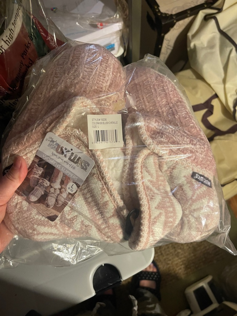 Muk Luks Cream and Pink Cozy Women's Slipper Booties